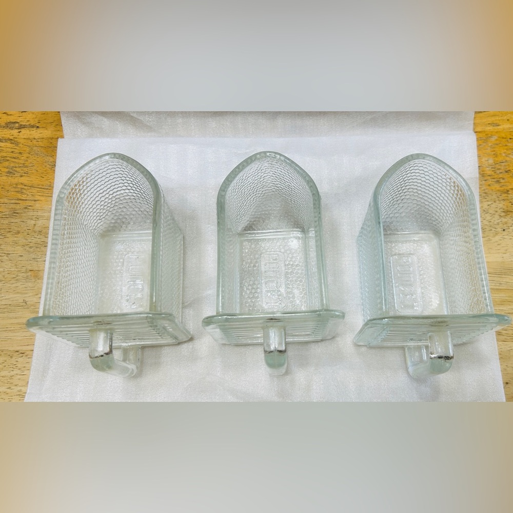 Vintage scoops, German Poncet pressed glass. Quantity of 3. Excellent condition.